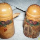WOODEN COFFEE POT SALT & PEPPER SHAKER SET WITH CORKS