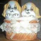 PUPPY DOG SALT & PEPPER SHAKER SET IN BASKET