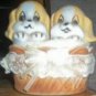 PUPPY DOG SALT & PEPPER SHAKER SET IN BASKET