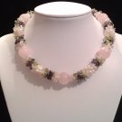 Multi gemstones and freshwater cultured white pearls in sterling sliver necklace