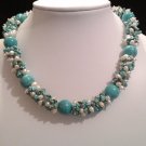 Multi gemstones and freshwater cultured white pearls in sterling sliver necklace