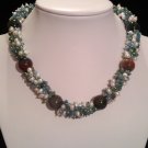Multi gemstones and freshwater cultured white pearls in sterling sliver necklace