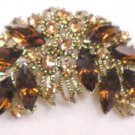 VINTAGE AMBER RHINESTONE BROOCH & CLIP EARRINGS