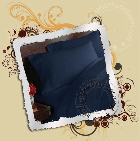Queen Size Sheet Set with 2 Pillowcases, 1 Fitted Sheet & 1 Flat Sheet 600TC Navy Blue