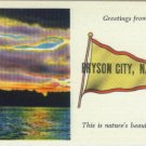 Linen Postcard. Greetings from Bryson City, N.C.