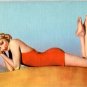 Linen Postcard. Bathing Beauty in Red Swimsuit
