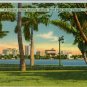 Linen Postcard. A Tropical setting showing skyline. West Palm Beach, Florida
