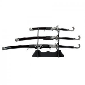 3 COBRA HEAD SWORD W/WOOD STND