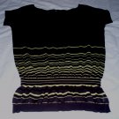 Theory Short Sleeve Knit Blouse with Stripe Detailing at Bottom - Size Small
