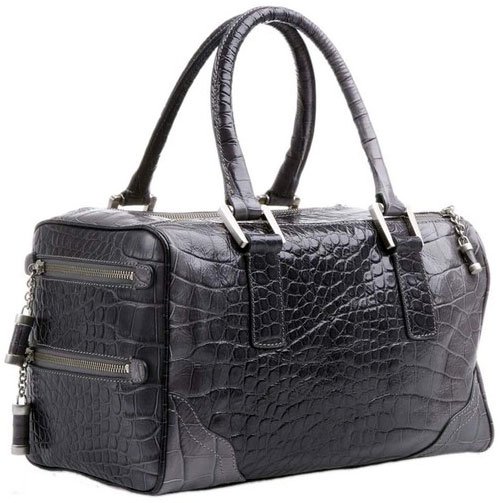 Bill Blass Matthew Embossed Crocodile Leather Satchel - Grey Ombre