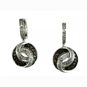 14K White Gold Diamond and Brown Diamond Earring