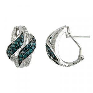 14K Diamond and Blue Diamond Earring