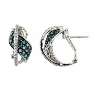 14K White Gold Diamond and Blue Diamond Earrings