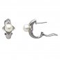 14K Gold Diamond Earrings With White Cultured Pearls