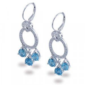 14K White Gold Diamond and Blue Topaz Earrings