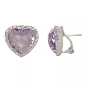 14K White Gold Amethyst and Diamond Earrings