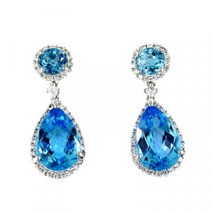 14K White Gold Diamond and Blue Topaz Earring