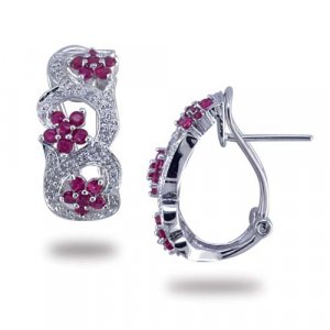 14K White Gold Diamond and Ruby Earrings