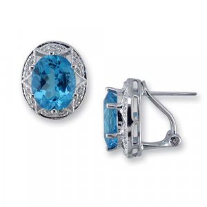 14K White Gold Diamond and Blue Topaz Earrings