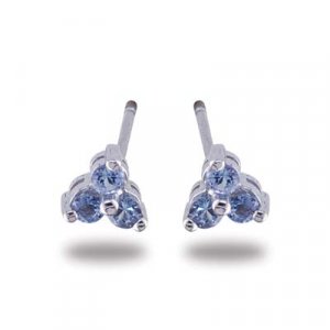 14K White Gold Three Stone Tanzanite Earrings