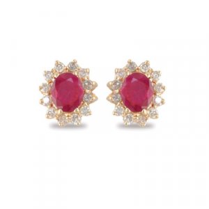 14K Yellow Gold Ruby and Diamond Earrings