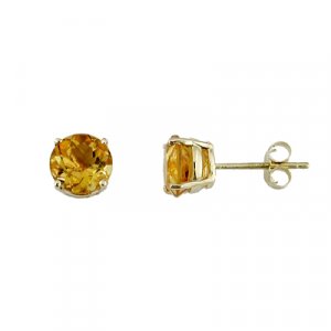 14K Round 7mm Citrine Stud Earring