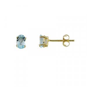 14K Oval 6x4 Aquamarine Stud Earring
