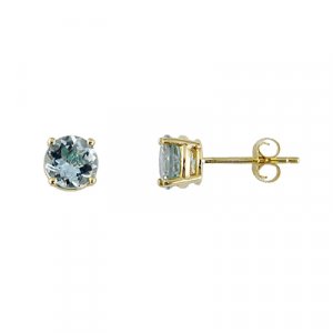 14K Round 6mm Aquamarine Stud Earring