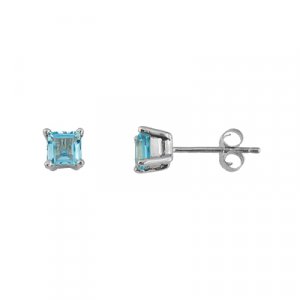 14K Square 4mm Blue Topaz Stud Earring