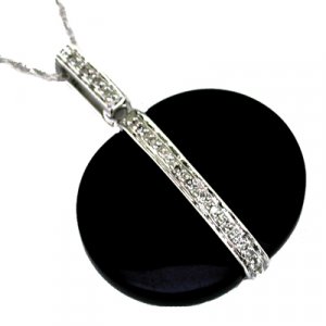 14K White Gold Diamond and Onyx Necklace