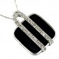 14K White Gold Diamond and Onyx Necklace