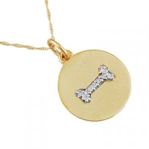 14K Yellow Gold Diamond Dog Bone Necklace