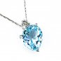 14K White Gold Diamond and Heart Shaped Blue Topaz Necklace