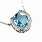 14K White Gold Diamond and Blue Topaz Horeseshoe Necklace