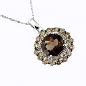 14K White Gold Smoke Topaz Diamond and Brown Diamond Necklace
