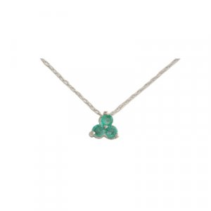 14K White Gold Three Stone Emerald Necklace