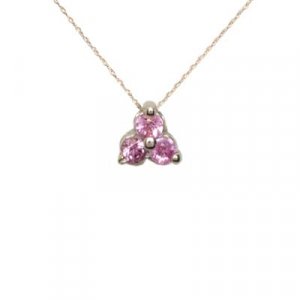 14K White Gold Three Stone Pink Sapphire Necklace