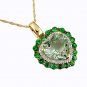 14K White Gold Diamond Green Garnet and Heart Shaped Green Amethyst Necklace