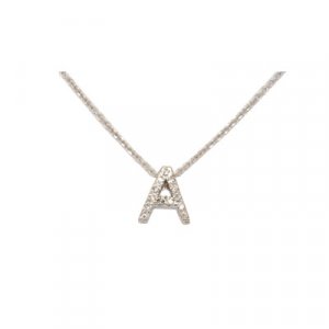 14K White Gold Diamond Initial A Necklace