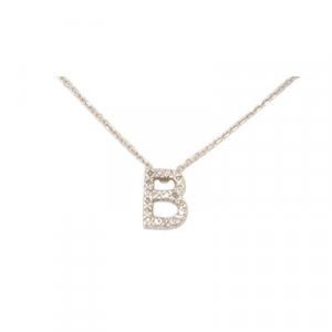 14K White Gold Diamond Initial B Necklace