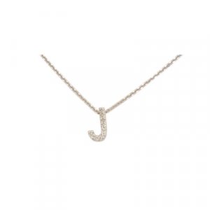 14K White Gold Diamond Initial J Necklace