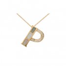 14K Gold Diamond and Mother of Pearl Initial P Necklace