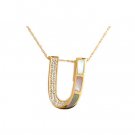 14K Gold Diamond and Mother of Pearl Initial U Necklace