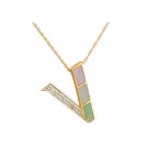 14K Gold Diamond and Mother of Pearl Initial V Necklace