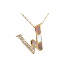 14K Gold Diamond and Mother of Pearl Initial W Necklace