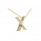 14K Gold Diamond and Mother of Pearl Initial X Necklace