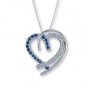 14K White Gold Diamond and Sapphire Heart Pendant
