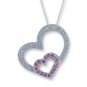 14K White Gold Diamond and Pink Sapphire Heart Pendant