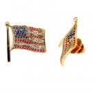 14K Yellow Gold Red White and Blue Flag Pin