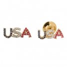 14K Yellow Gold Red White and Blue USA Pin